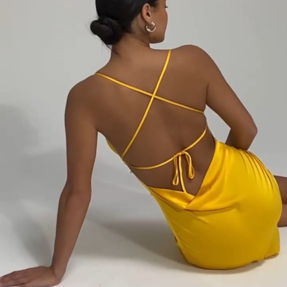 NWT Danielle Bernstein Lemon Yellow Backless Slip Dress Size XS